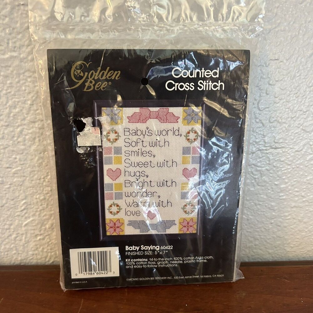 "Baby Sayings" Counted Cross Stitch Kit 1990 by Golden Bee Stitchery Inc #6422